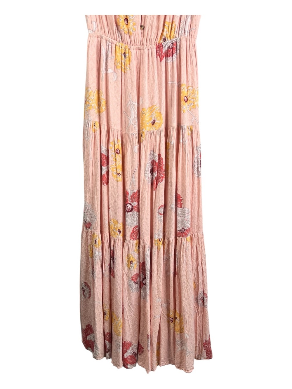 D2R PinK/Peach Floral Maxi Split V-Neck Multi-Tiered Dress Boho Style SZ XS - Picture 6 of 10